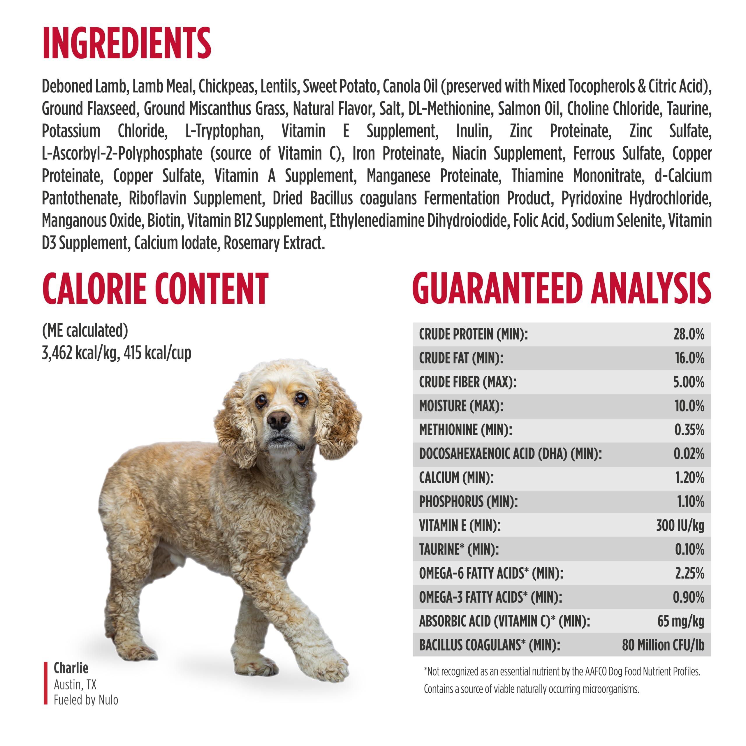 Nulo étiquette nutritionnelle montrant ingrédients simples et clairs
