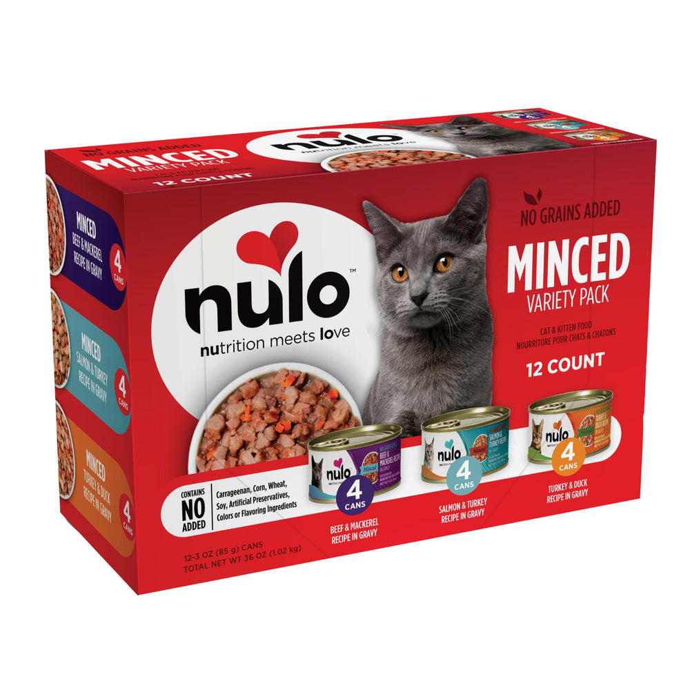 Nulo face de boîte montrant la variété mince hachée et bénéfice appétence