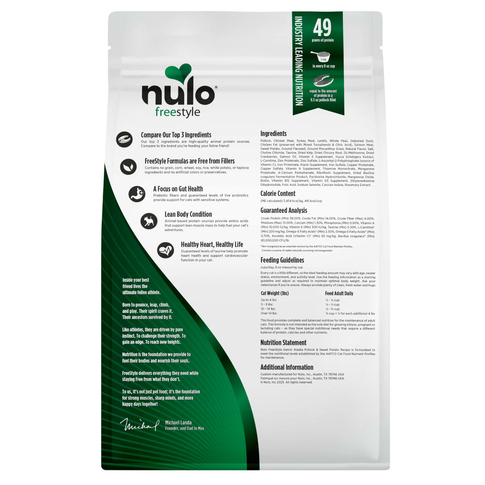Nulo FreeStyle Senior emballage dos avec informations nutritionnelles claires