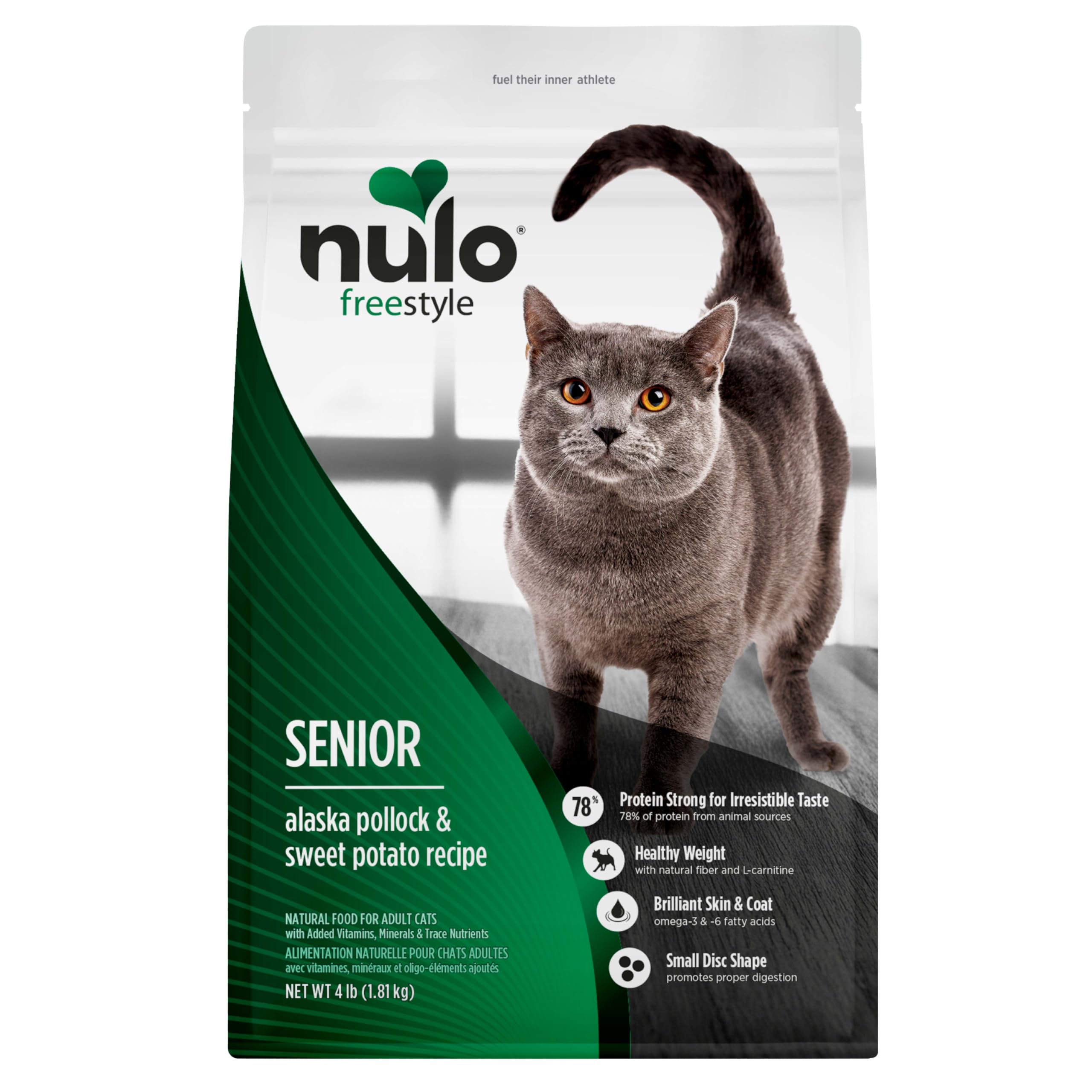Nulo FreeStyle Senior sachet avant montrant la marque et bénéfice nutritionnel