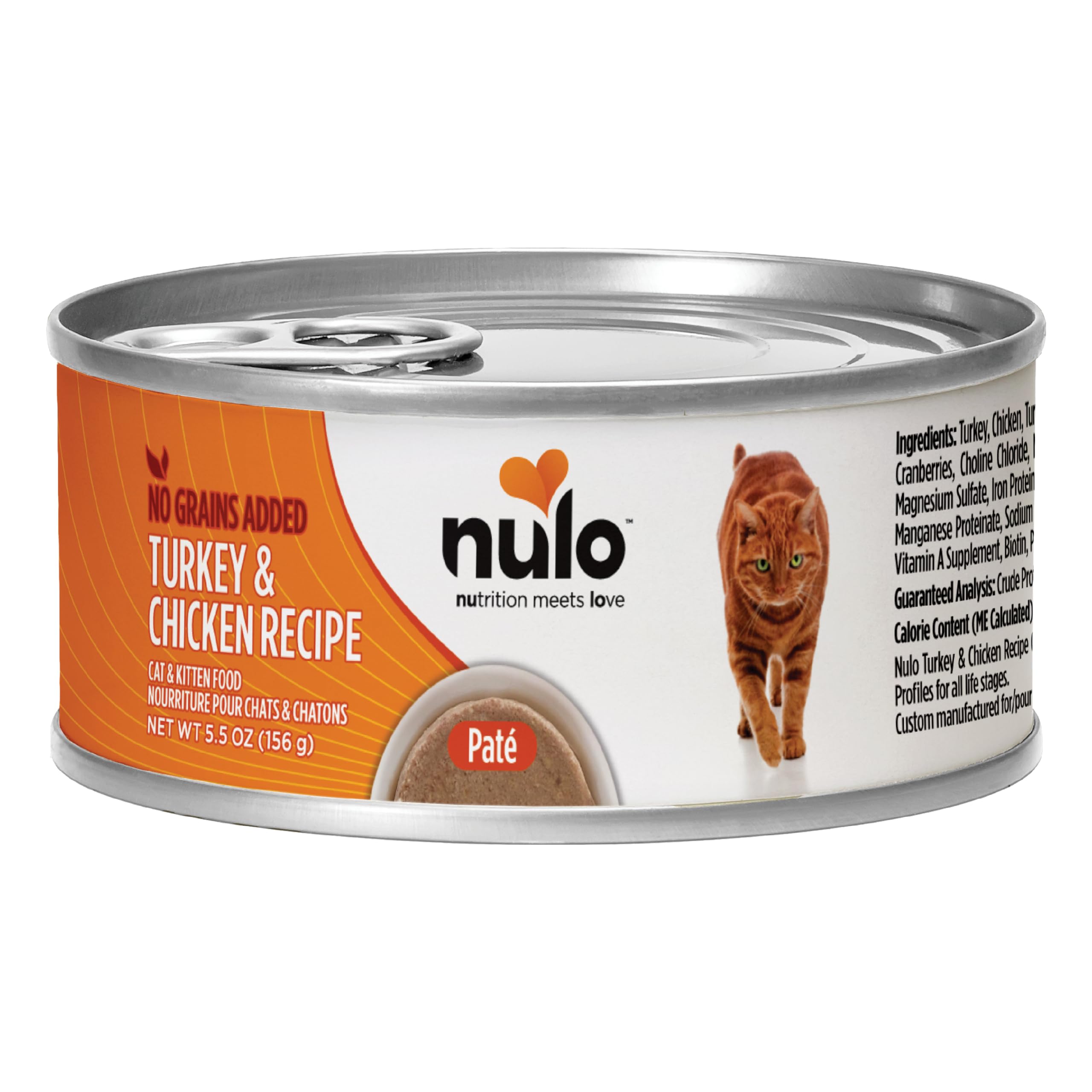 Nulo pâté dinde et poulet, face de la boîte, qualité visible