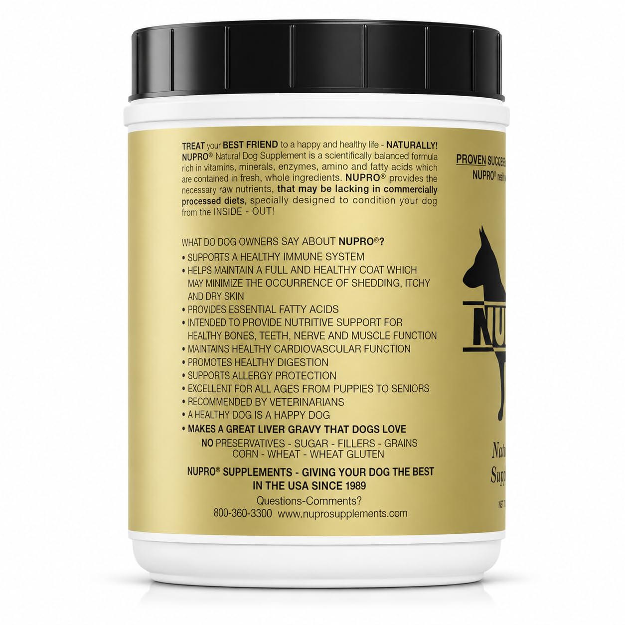 Nupro scoop versé sur la nourriture indiquant dosage facile et appétence