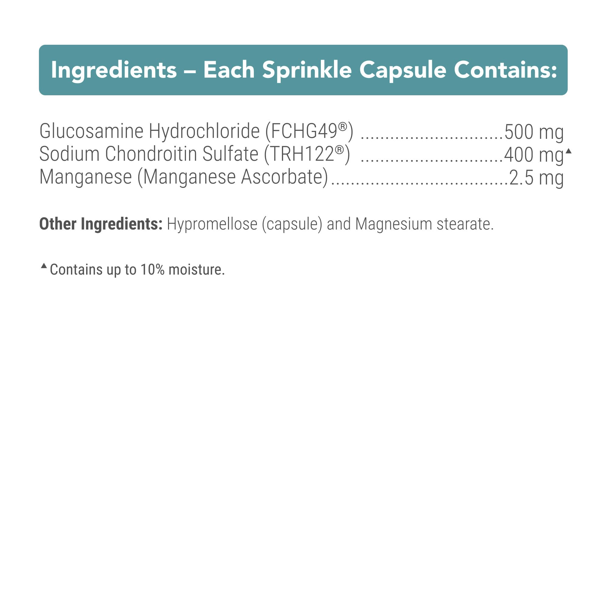 Nutramax Cosequin bouteille comparée à une main pour visualiser le volume 132 unités