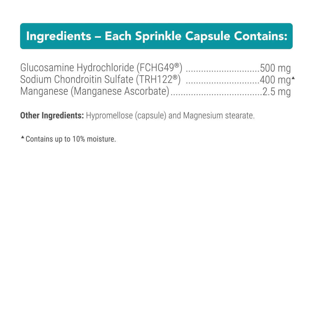 Nutramax Cosequin bouteille comparée à une main pour visualiser le volume 132 unités