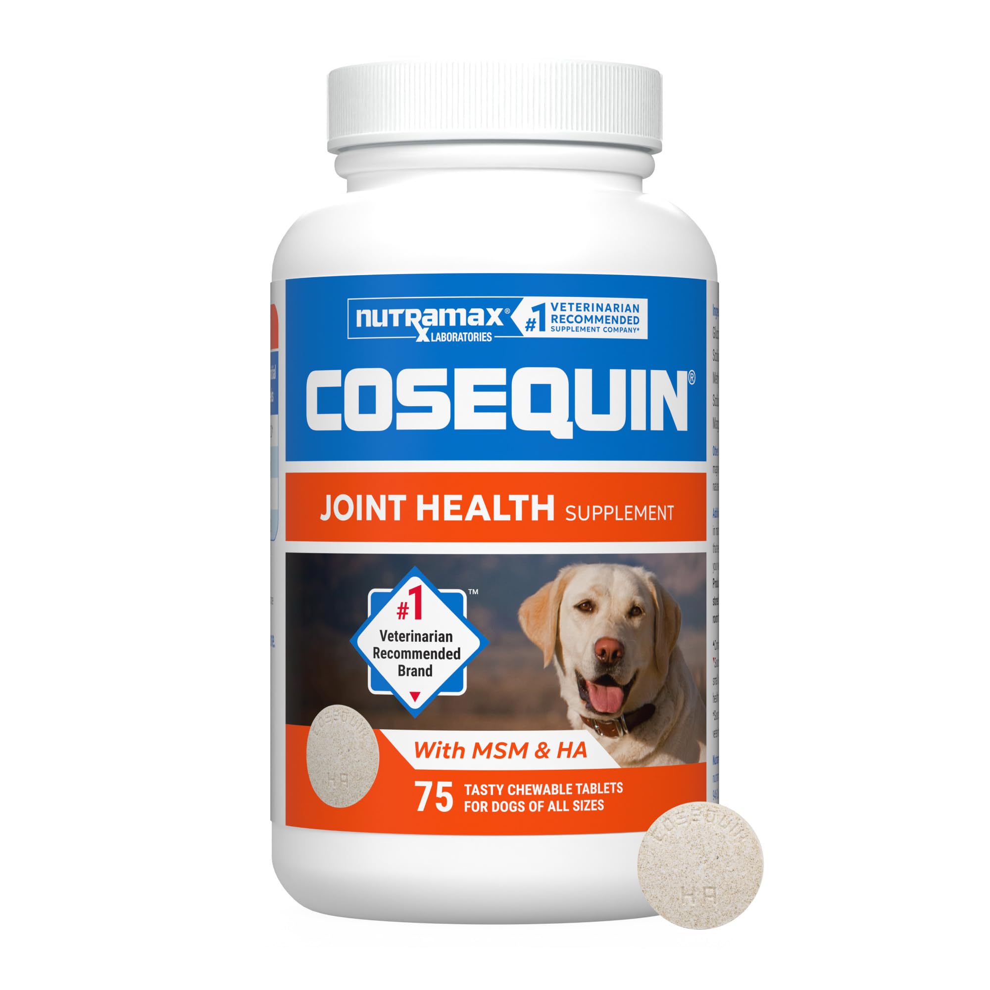 Nutramax Cosequin emballage avant montrant dosage et bénéfice mobilité