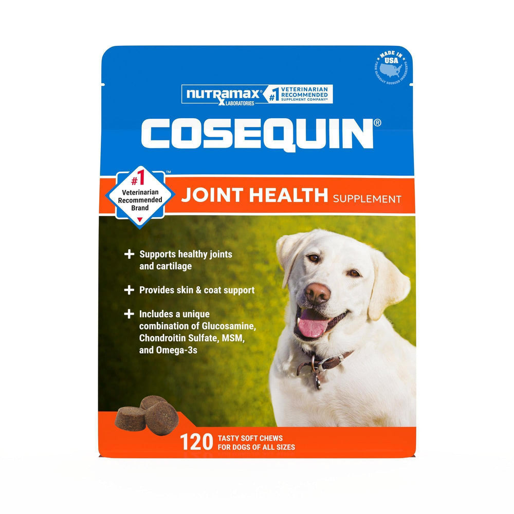 Nutramax Cosequin face de la boîte montrant format 120 chews et bénéfice mobilité
