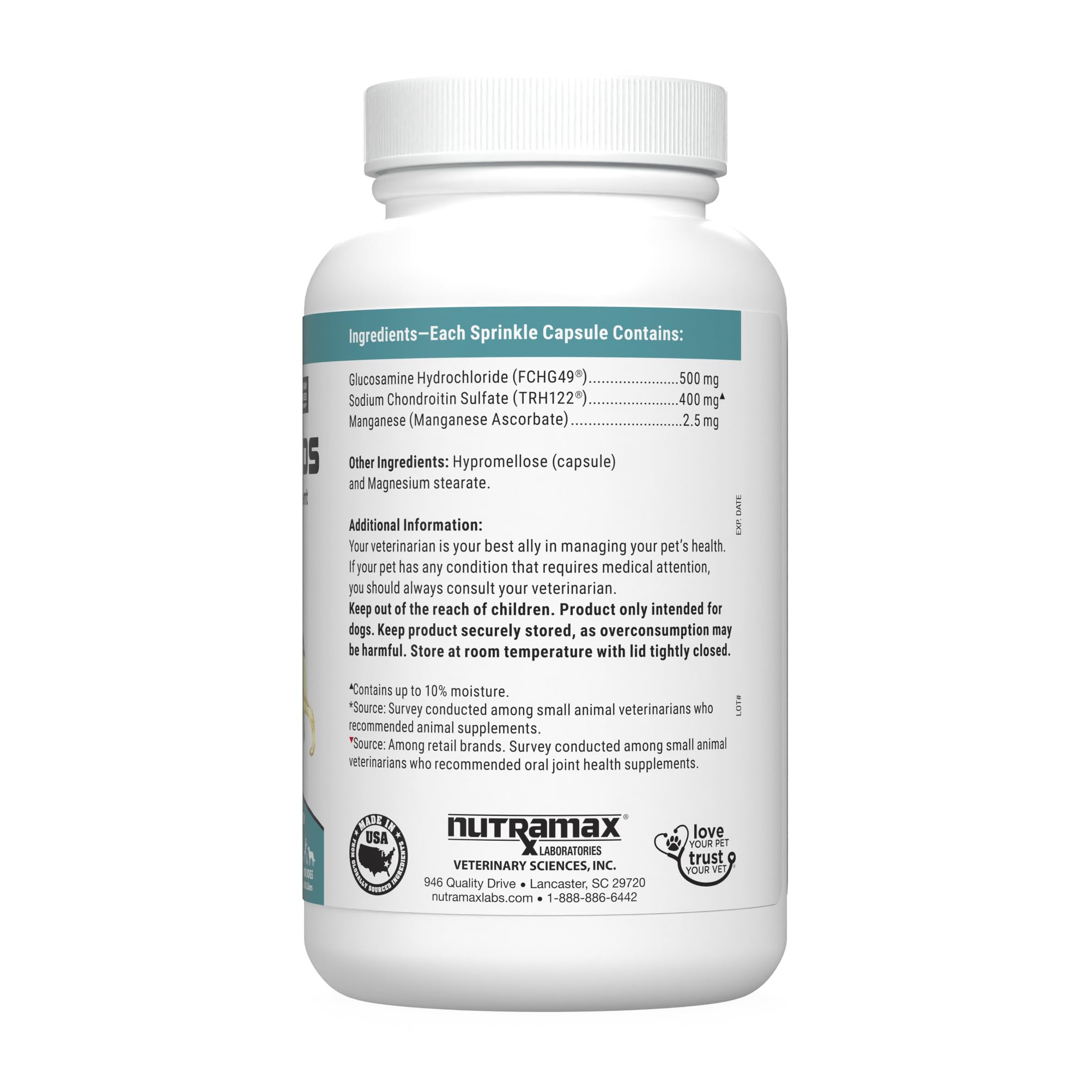 Nutramax Cosequin capsule ouverte libérant la poudre pour un dosage simple et pratique