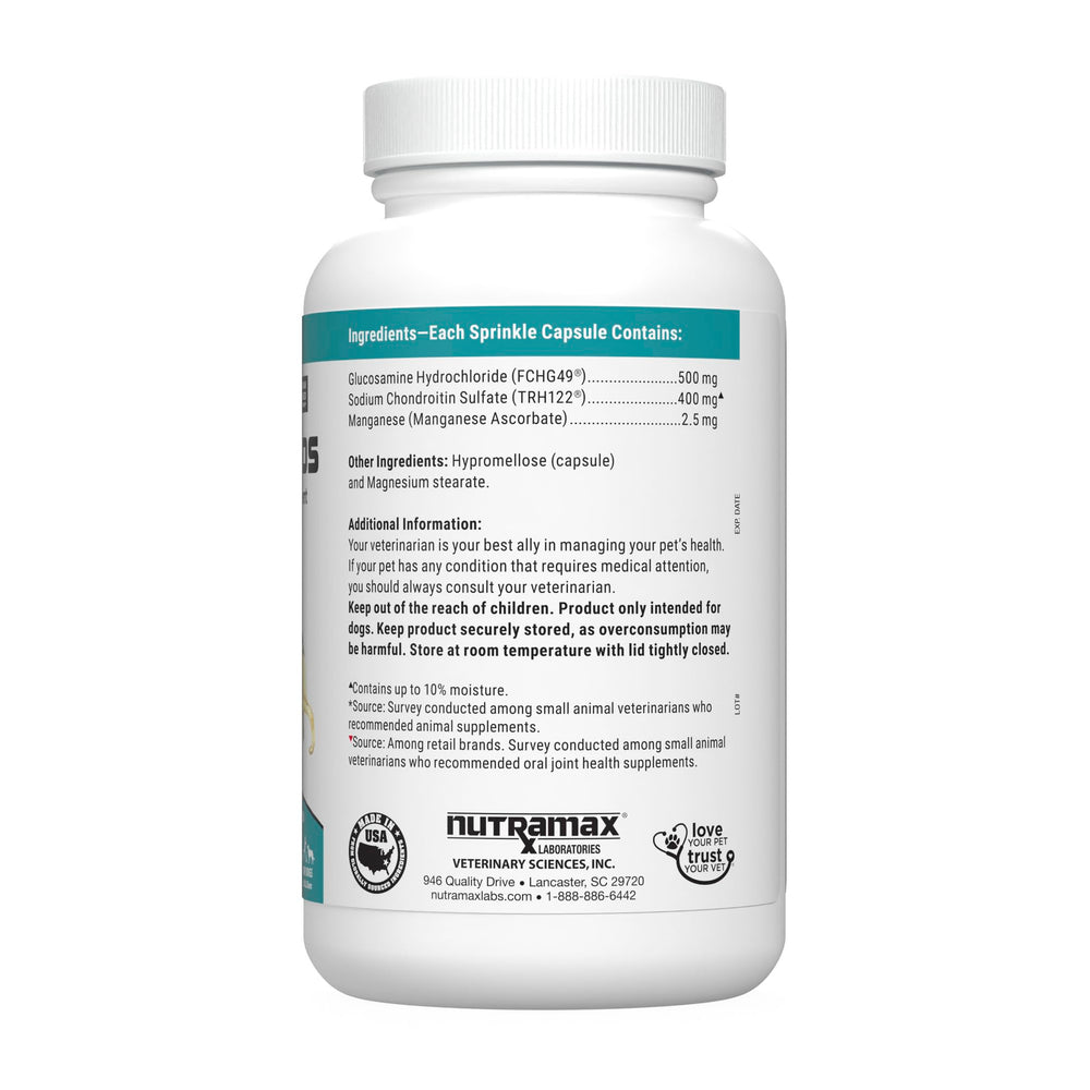 Nutramax Cosequin capsule ouverte libérant la poudre pour un dosage simple et pratique