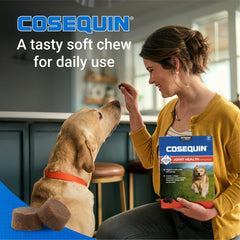 Nutramax Cosequin pastille dans la main pour comparer taille et facilité d'administration
