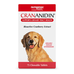 Nutramax Crananidin face de l'emballage montrant le format 75 comprimés pour administration facile