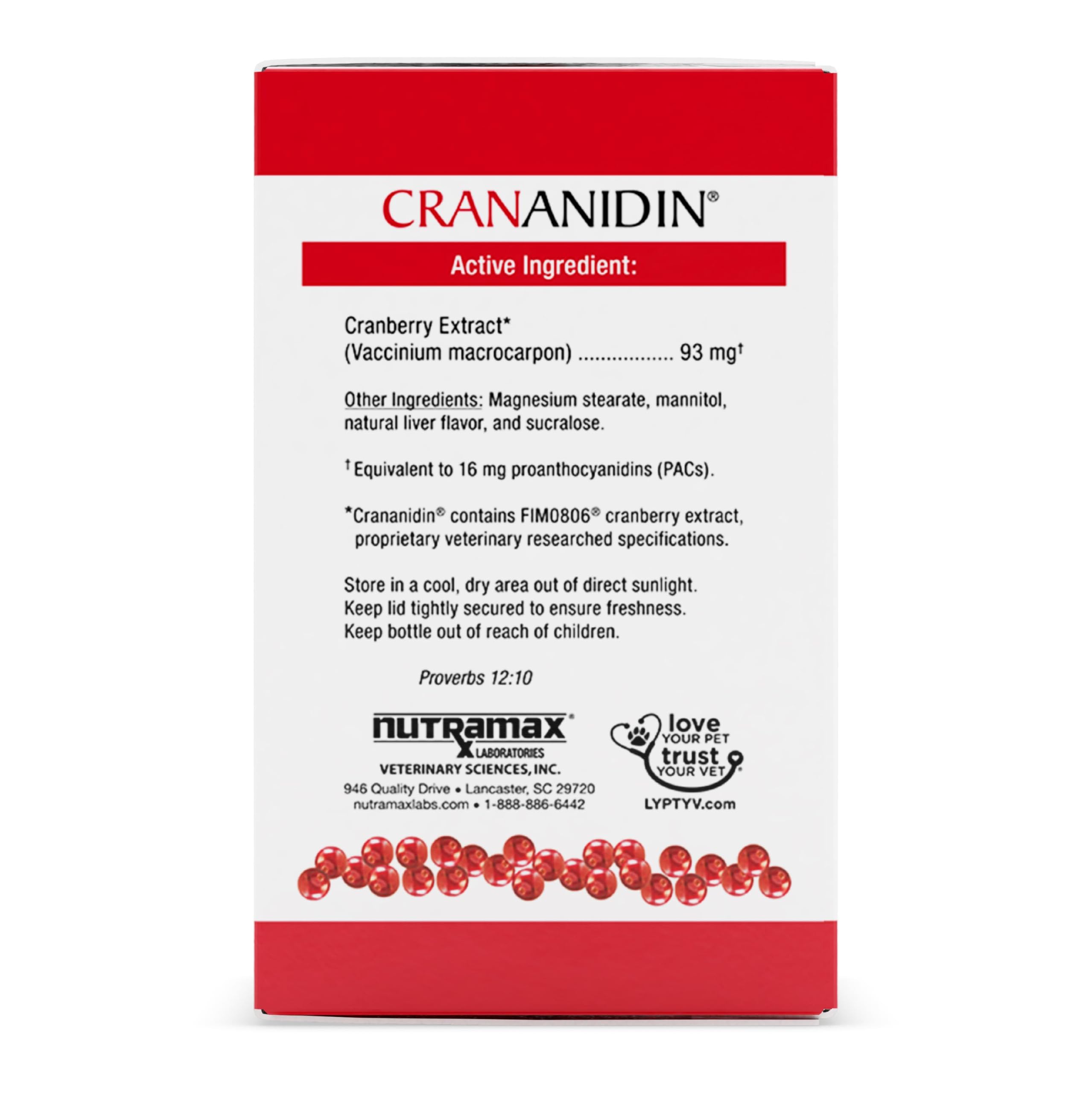 Gros plan sur une tablette Crananidin montrant la texture et la forme appétente Nutramax