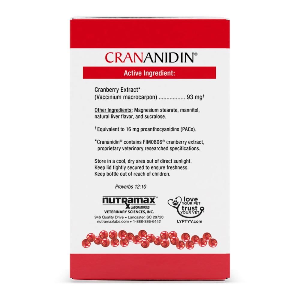 Gros plan sur une tablette Crananidin montrant la texture et la forme appétente Nutramax
