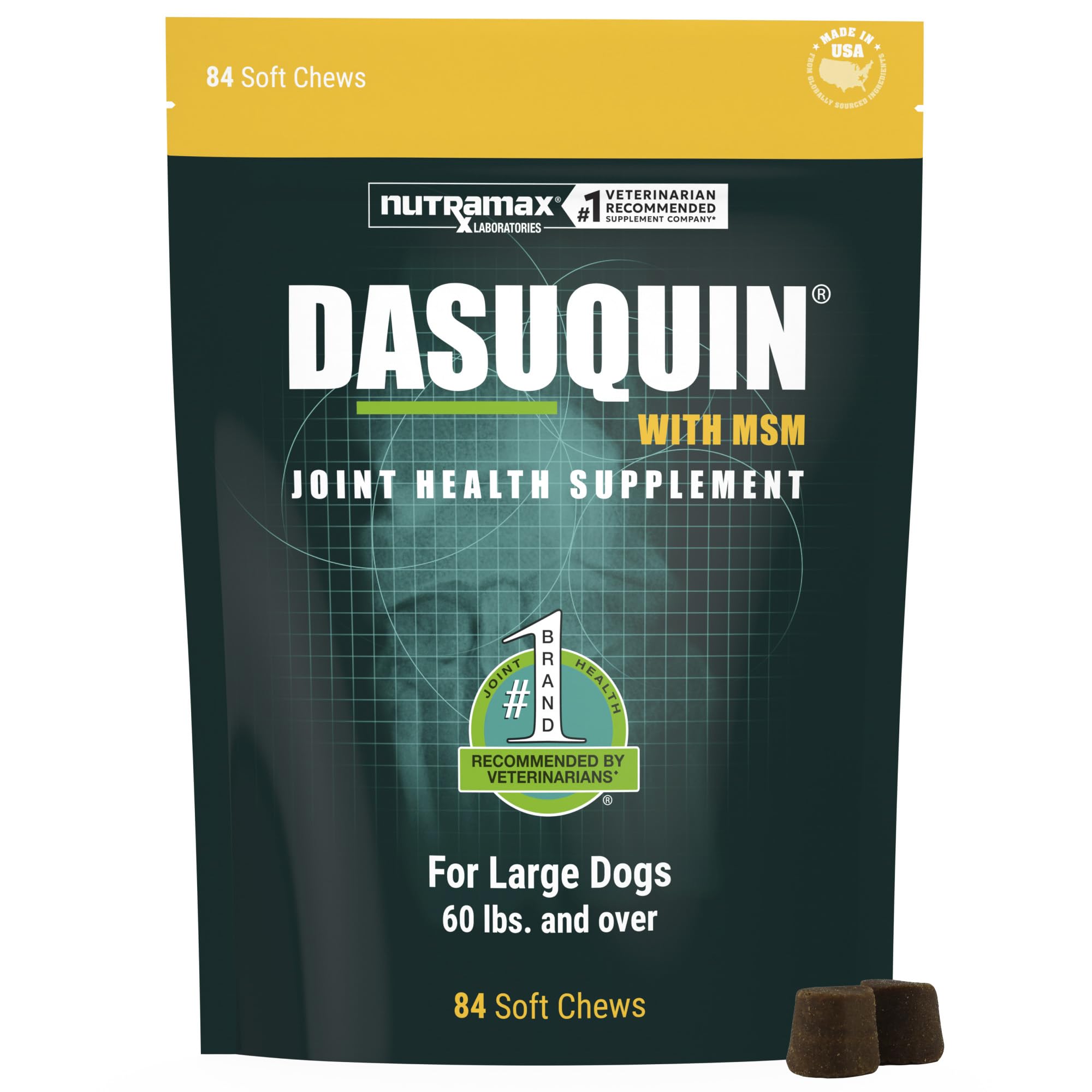 Nutramax Dasuquin emballage avant montrant la boîte et bénéfice soutien articulaire