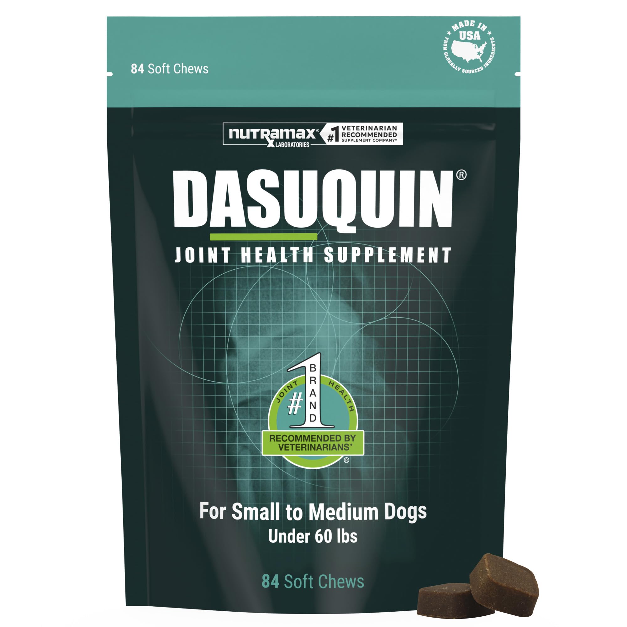 Nutramax Dasuquin emballage recto montrant produit et bénéfice articulaire
