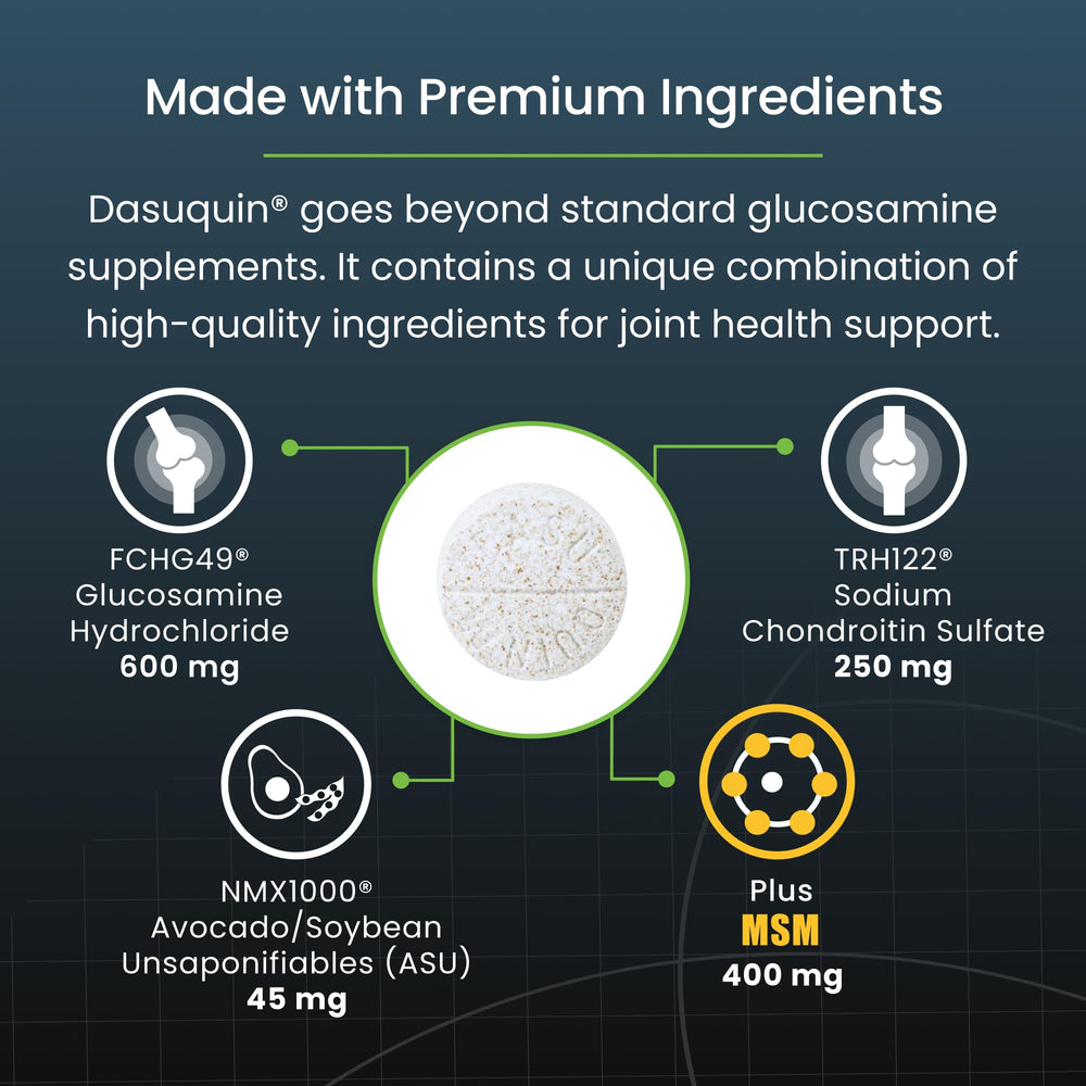 Nutramax Dasuquin MSM étiquette ingrédients mettant en valeur la formule