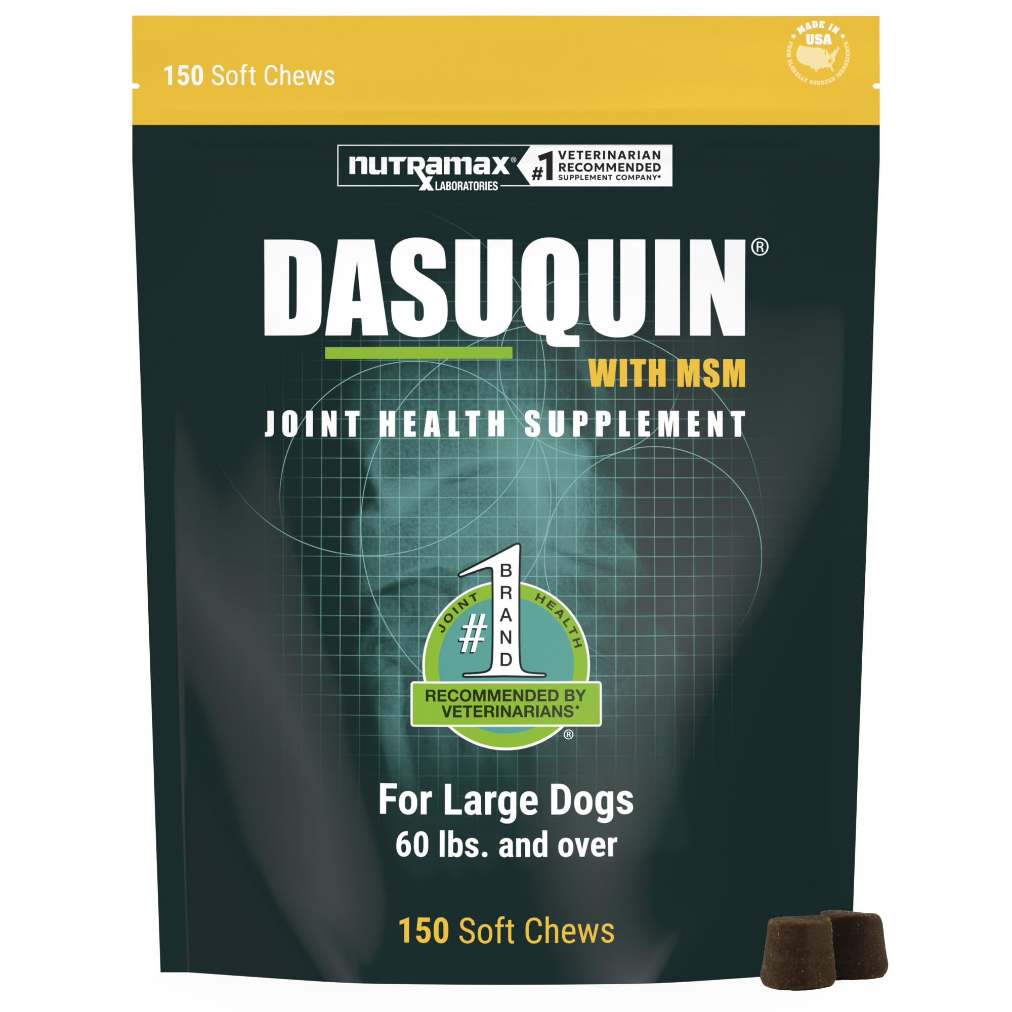 Nutramax Dasuquin MSM emballage face montrant format 150 unités et info produit