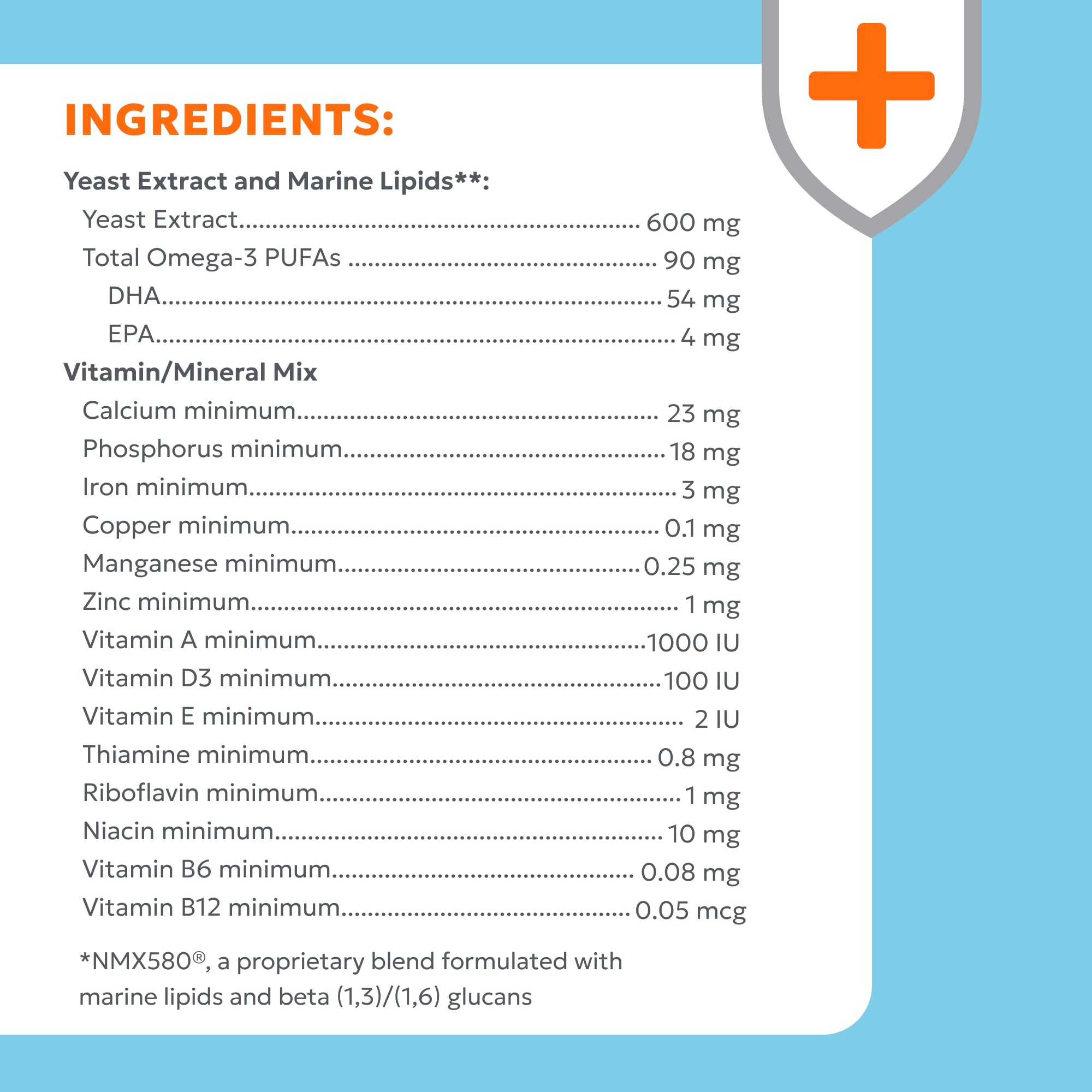 Nutramax Imuquin tableau nutritionnel étiqueté pour informations claires