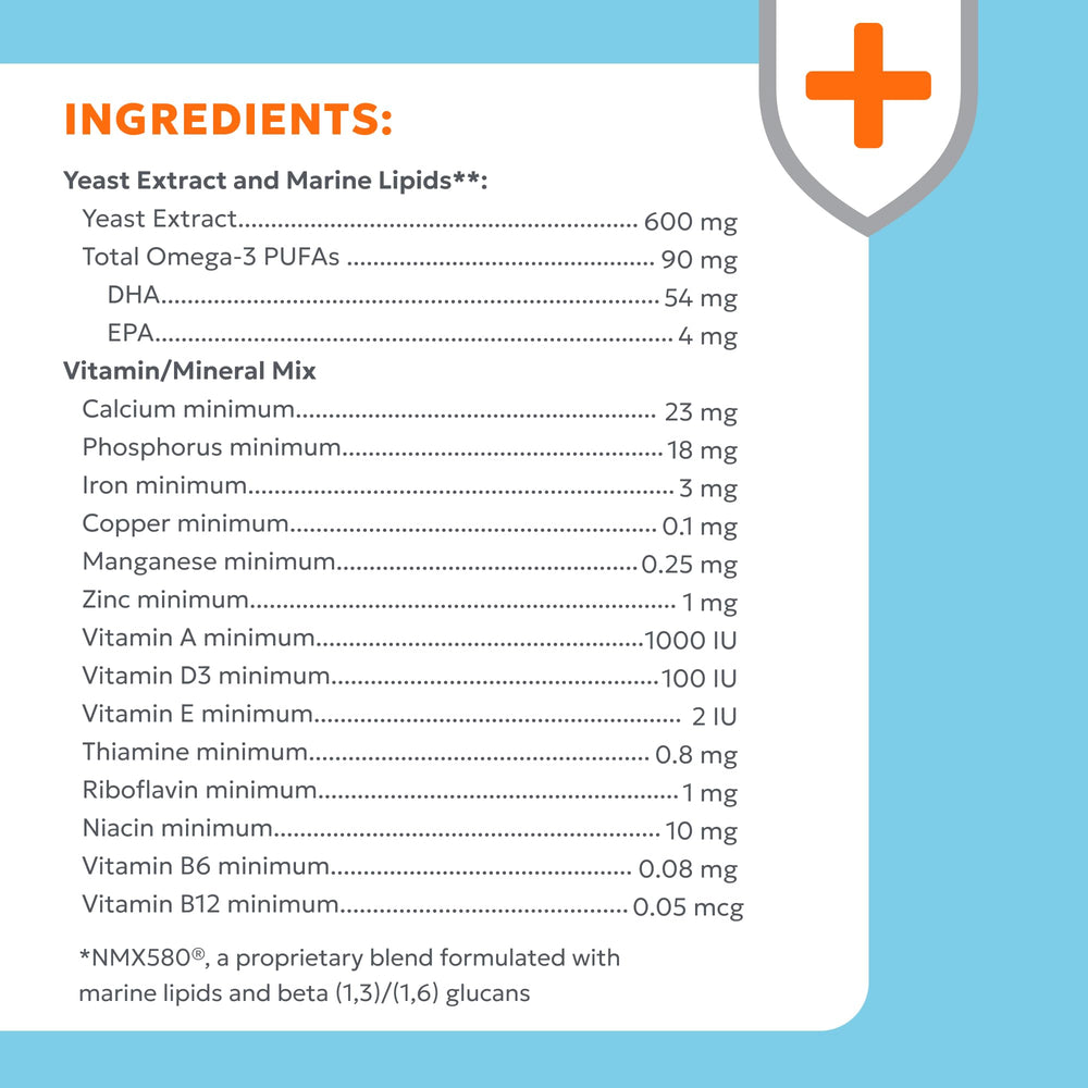 Nutramax Imuquin tableau nutritionnel étiqueté pour informations claires