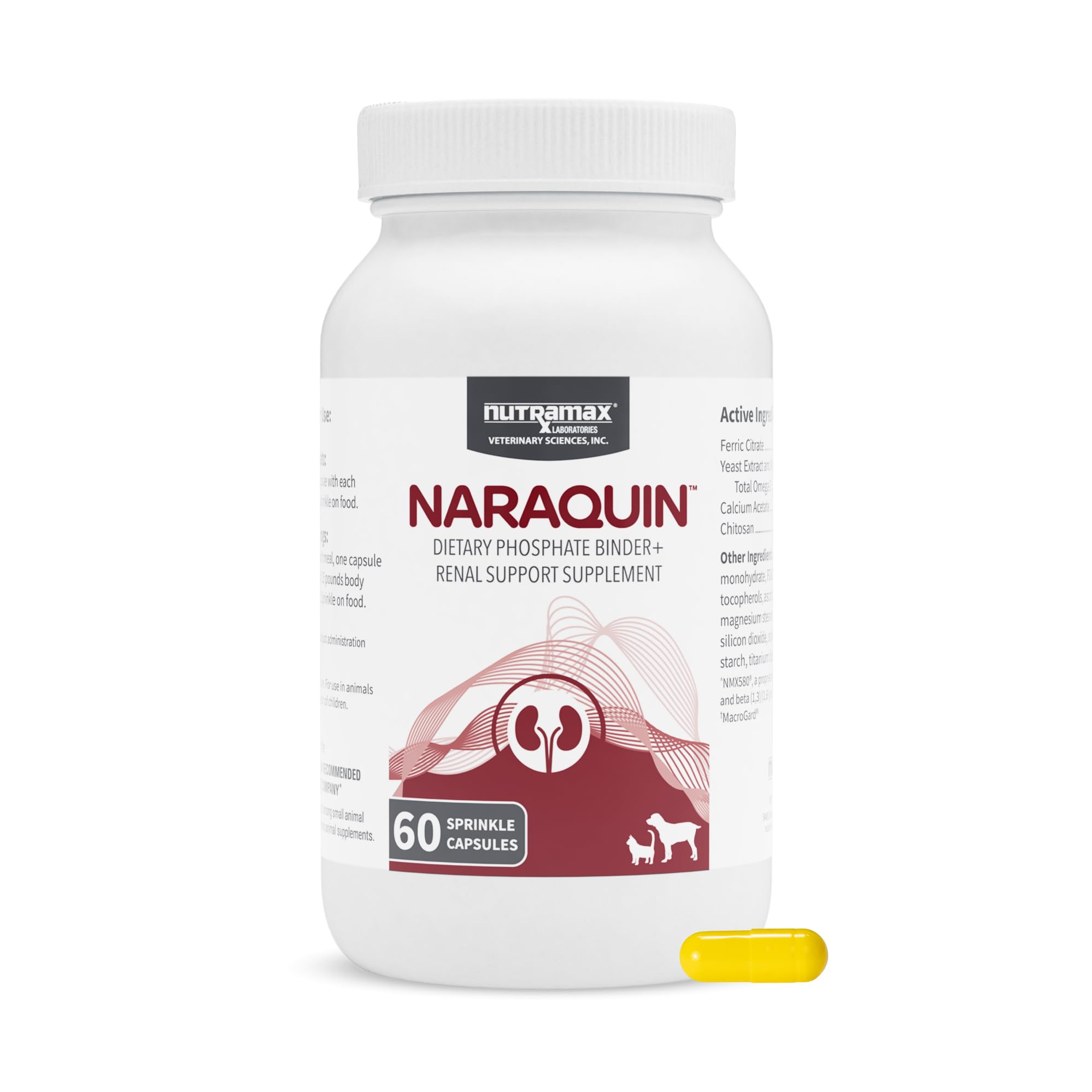 Nutramax Naraquin emballage avant montrant l'usage et le bénéfice rénal