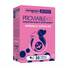 Nutramax Proviable emballage frontal montrant le produit et l'utilisation pratique