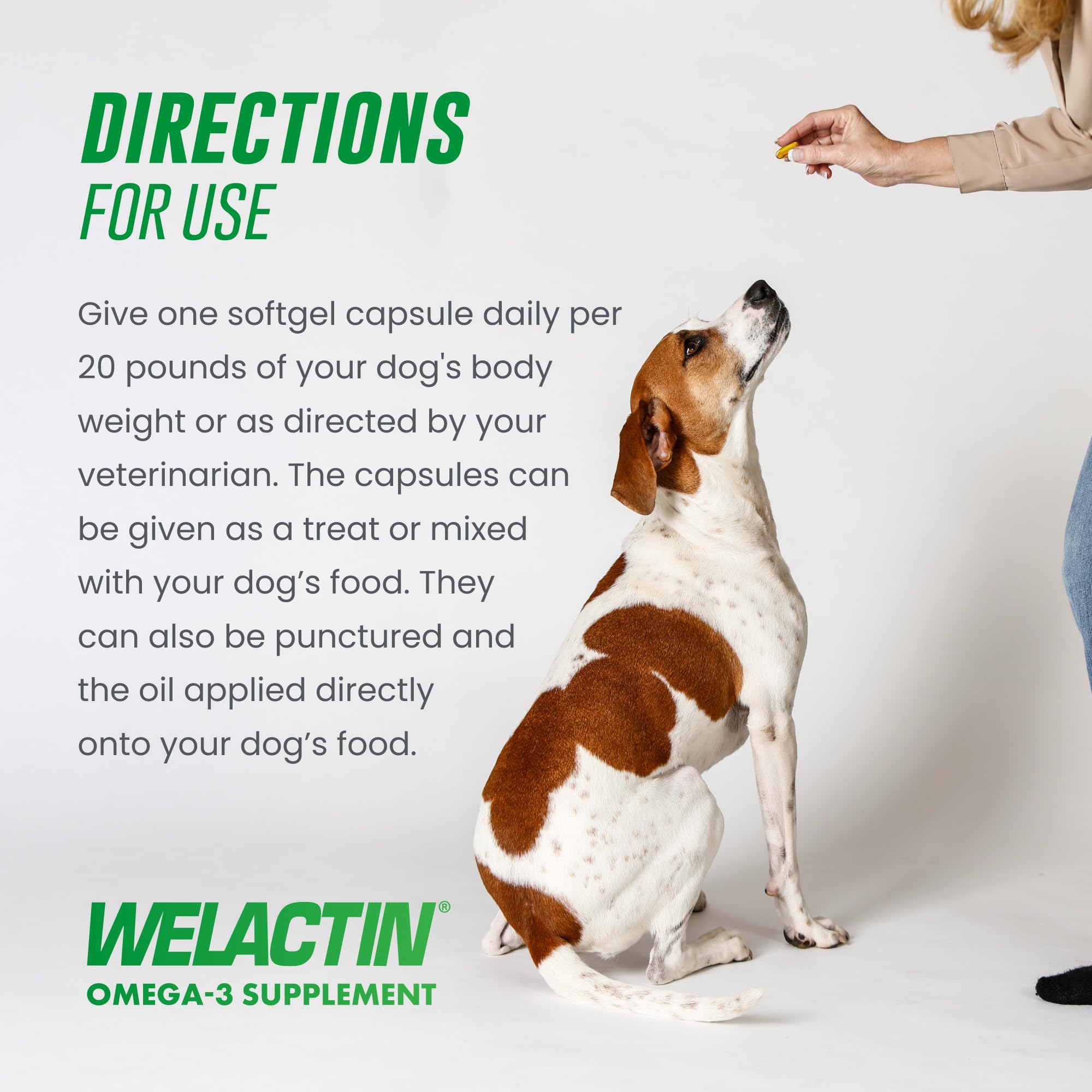 Nutramax Welactin bocal ouvert montrant la quantité de 120 capsules pratiques