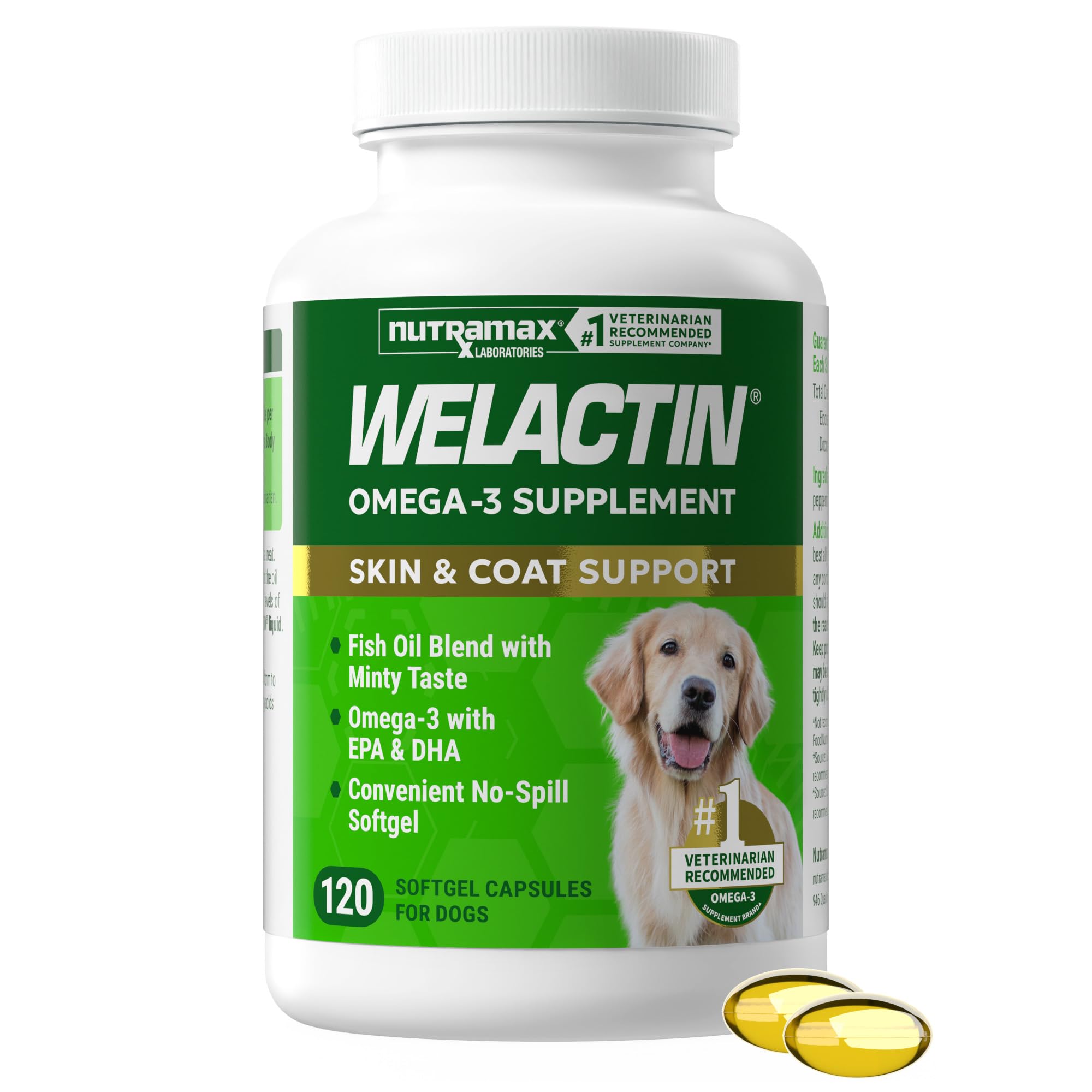 Nutramax Welactin boîte 120 capsules montrant le conditionnement pratique