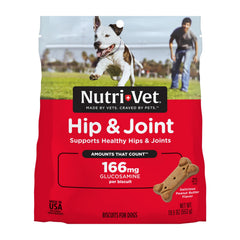 Nutri-Vet paquet de biscuits Hip & Joint montrant l'avant et bénéfice santé articulaire
