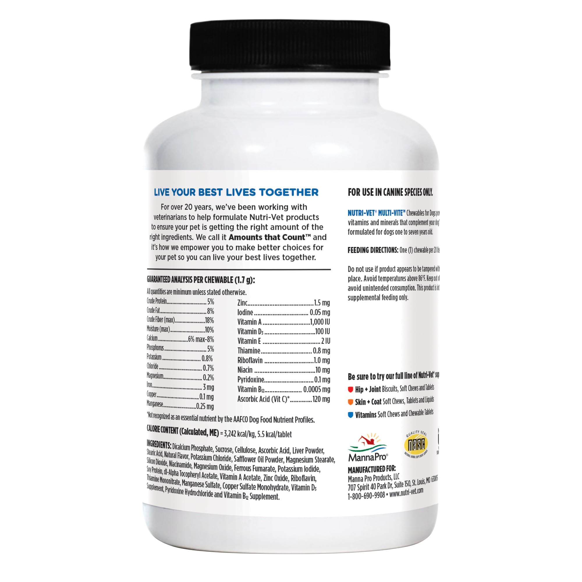 Nutri-Vet ingrédients et informations nutritionnelles affichés clairement