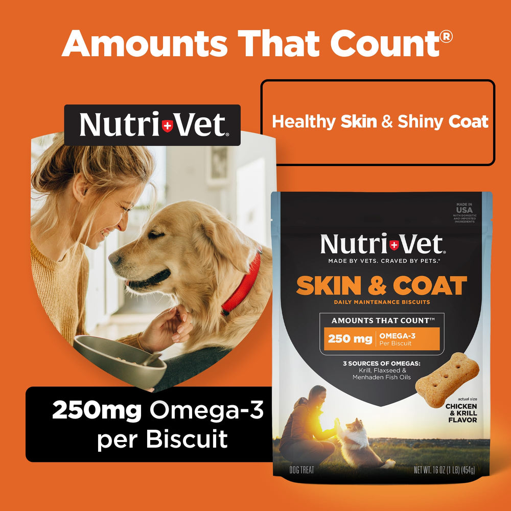 Nutri‑Vet gros plan sur texture croquante avec source oméga‑3 visible