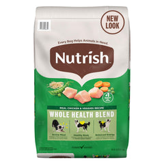 Nutrish sac 28 lb devant montrant packaging et avantage dose économique
