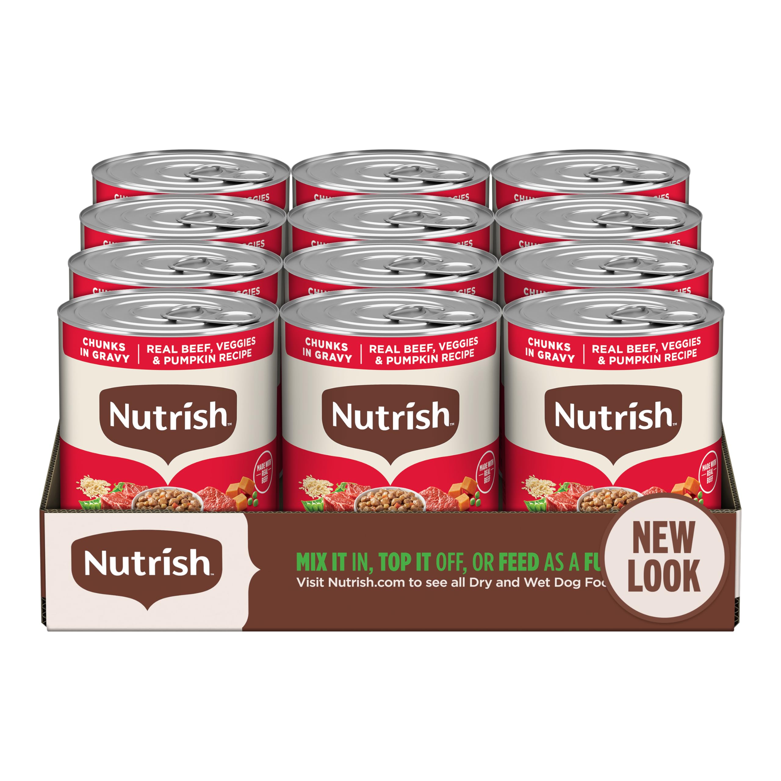 Nutrish boîte 13 oz face montrant emballage et informations produit, pratique pour repas