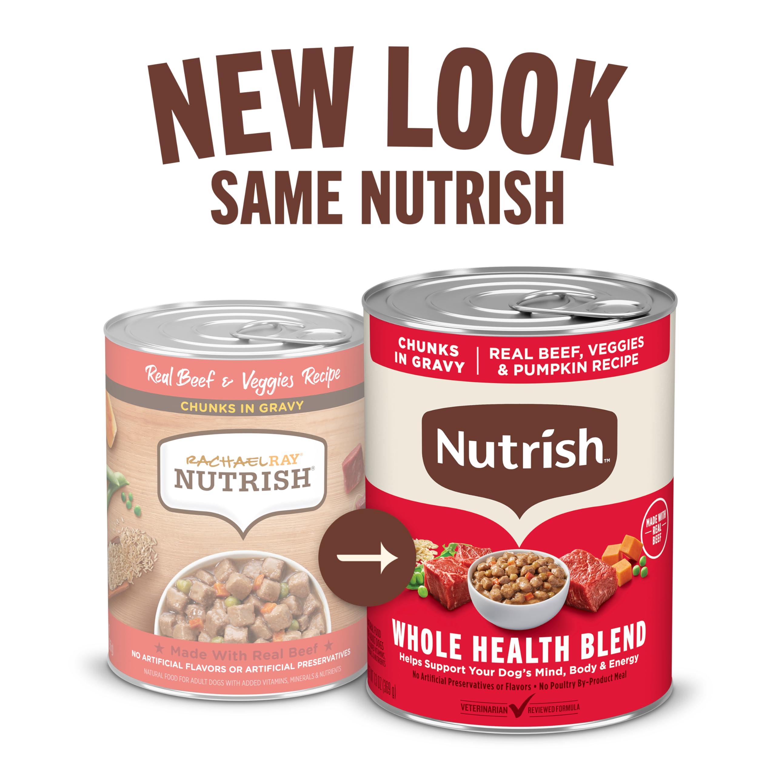 Nutrish contenu ouvert avec morceaux de bœuf et légumes visibles, appétence augmentée