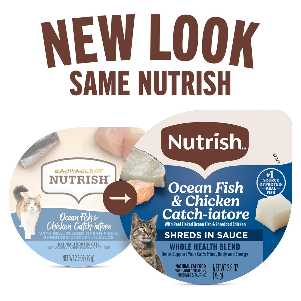 nutrish coupelle ouverte montrant la sauce appétissante et flocons de poisson