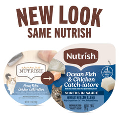 nutrish coupelle ouverte montrant la sauce appétissante et flocons de poisson