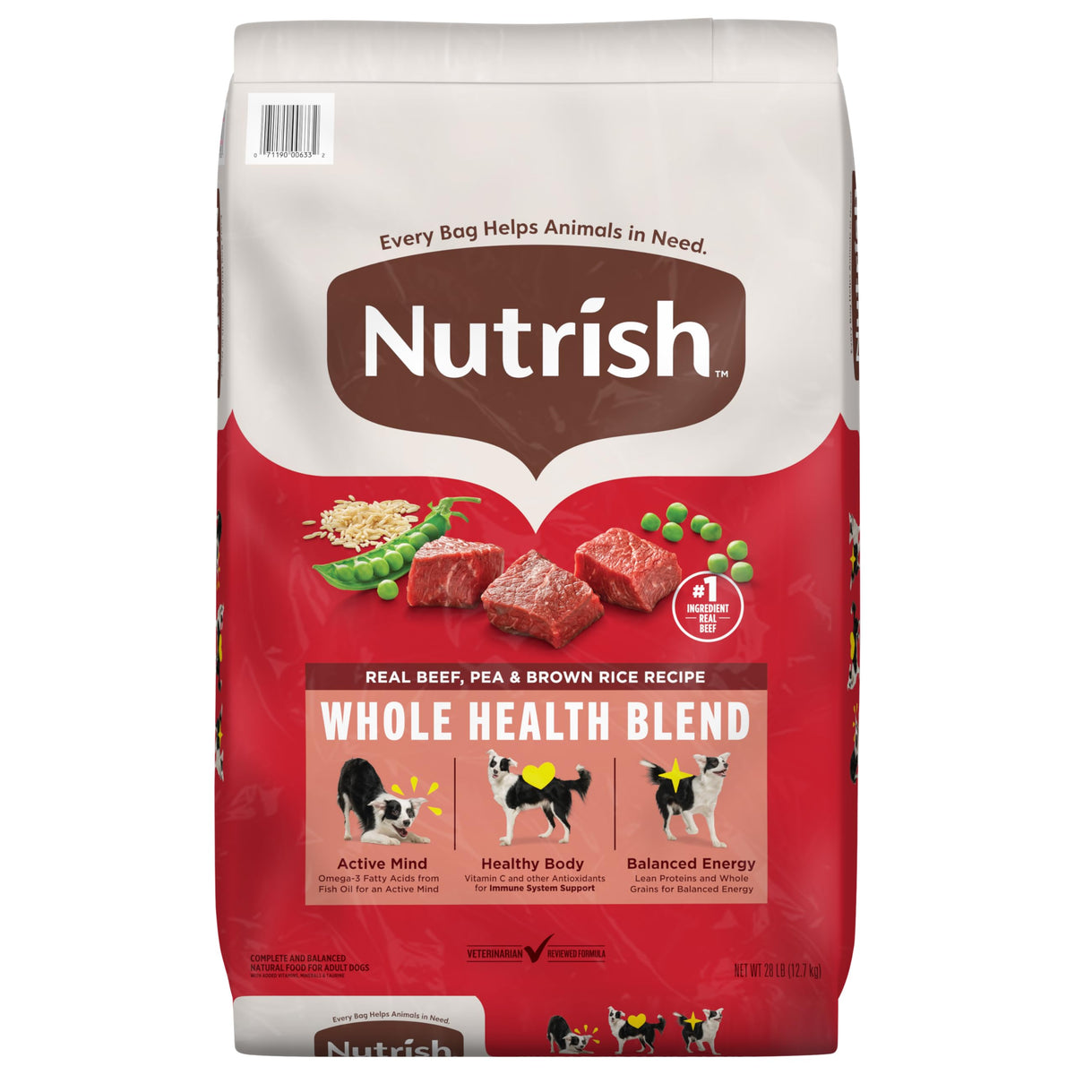Nutrish emballage 28 lb montrant design et avantages nutritionnels