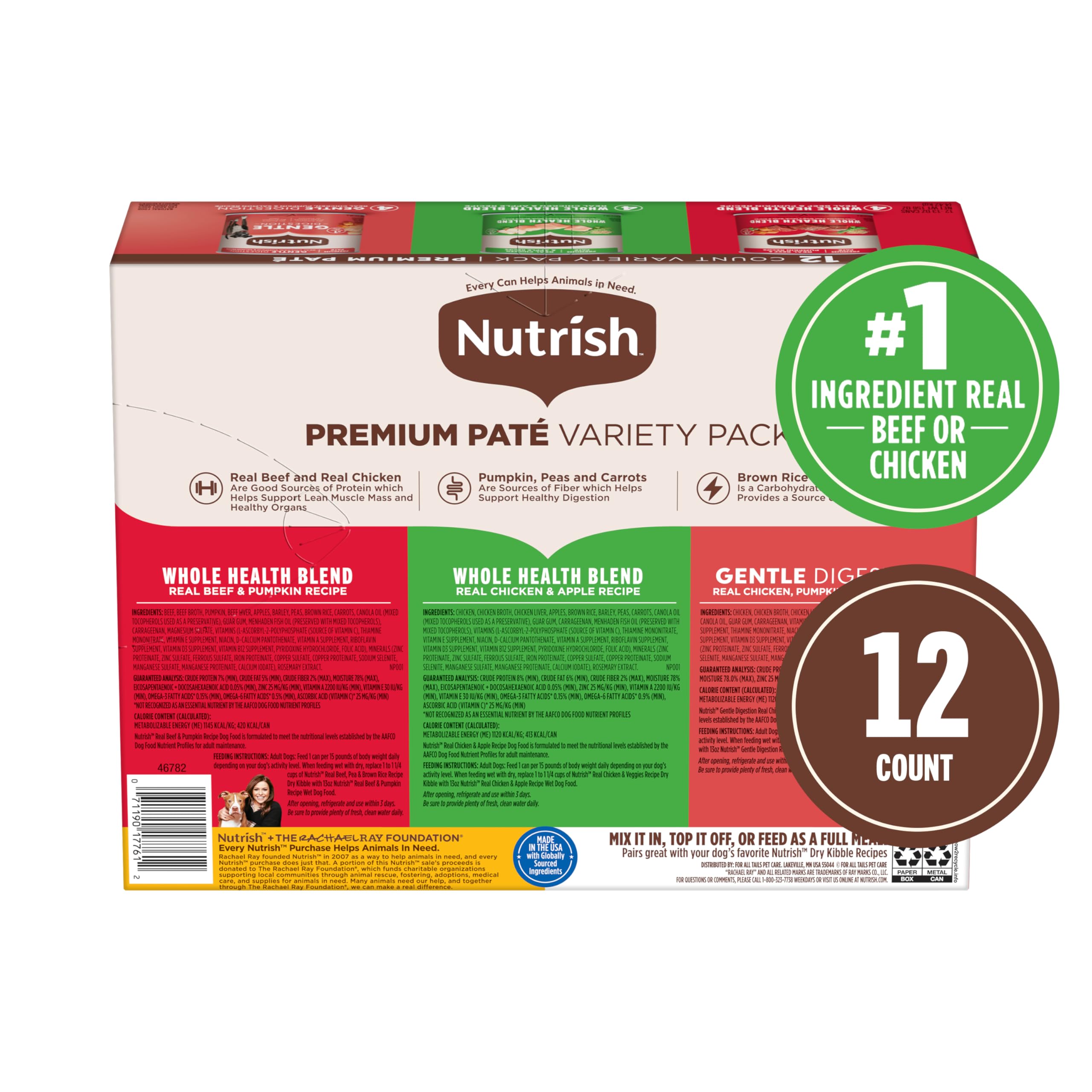 Nutrish ingrédients poulet et citrouille illustrant digestion douce et fibres