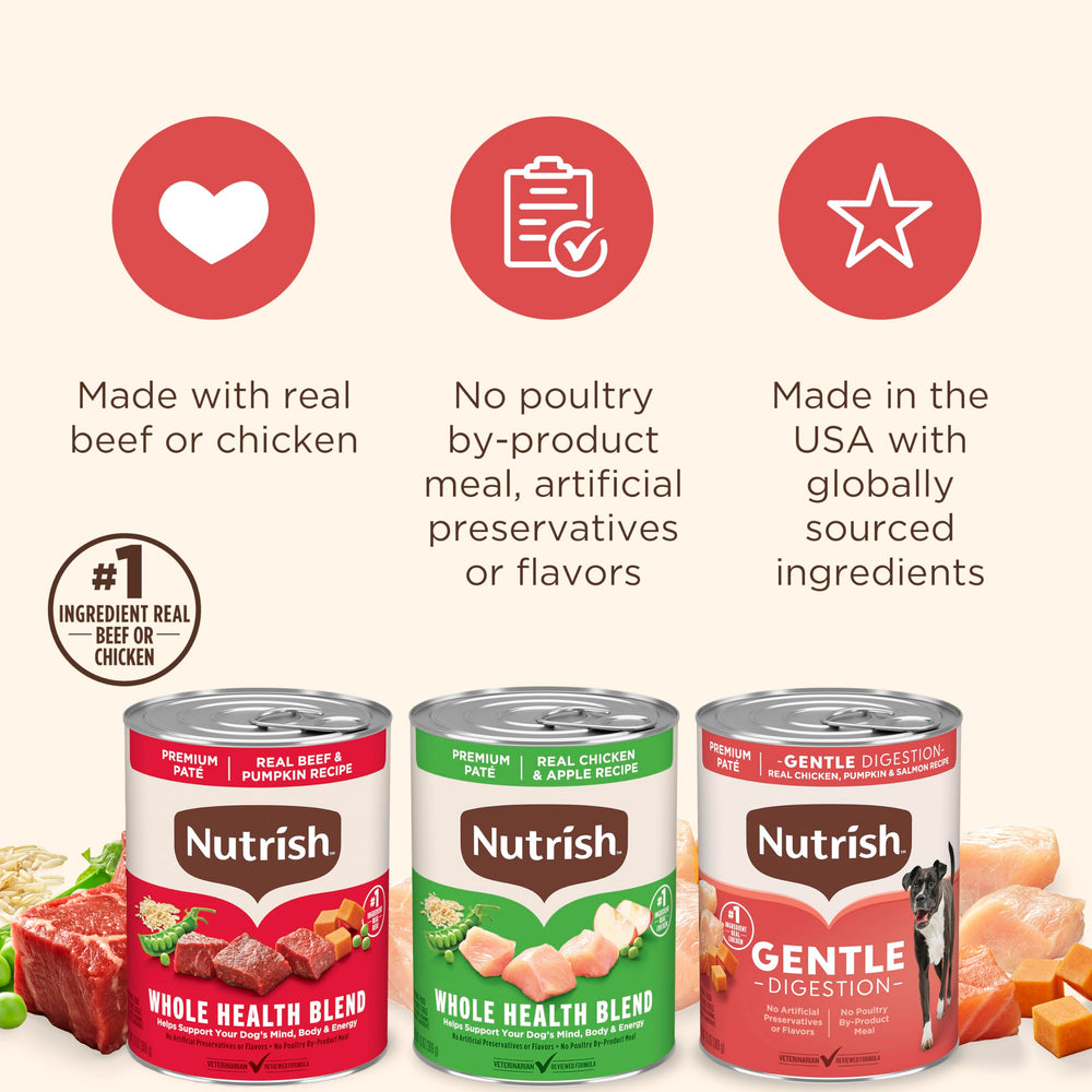 Nutrish ingrédients poulet et pomme montrant goût fruité et équilibre