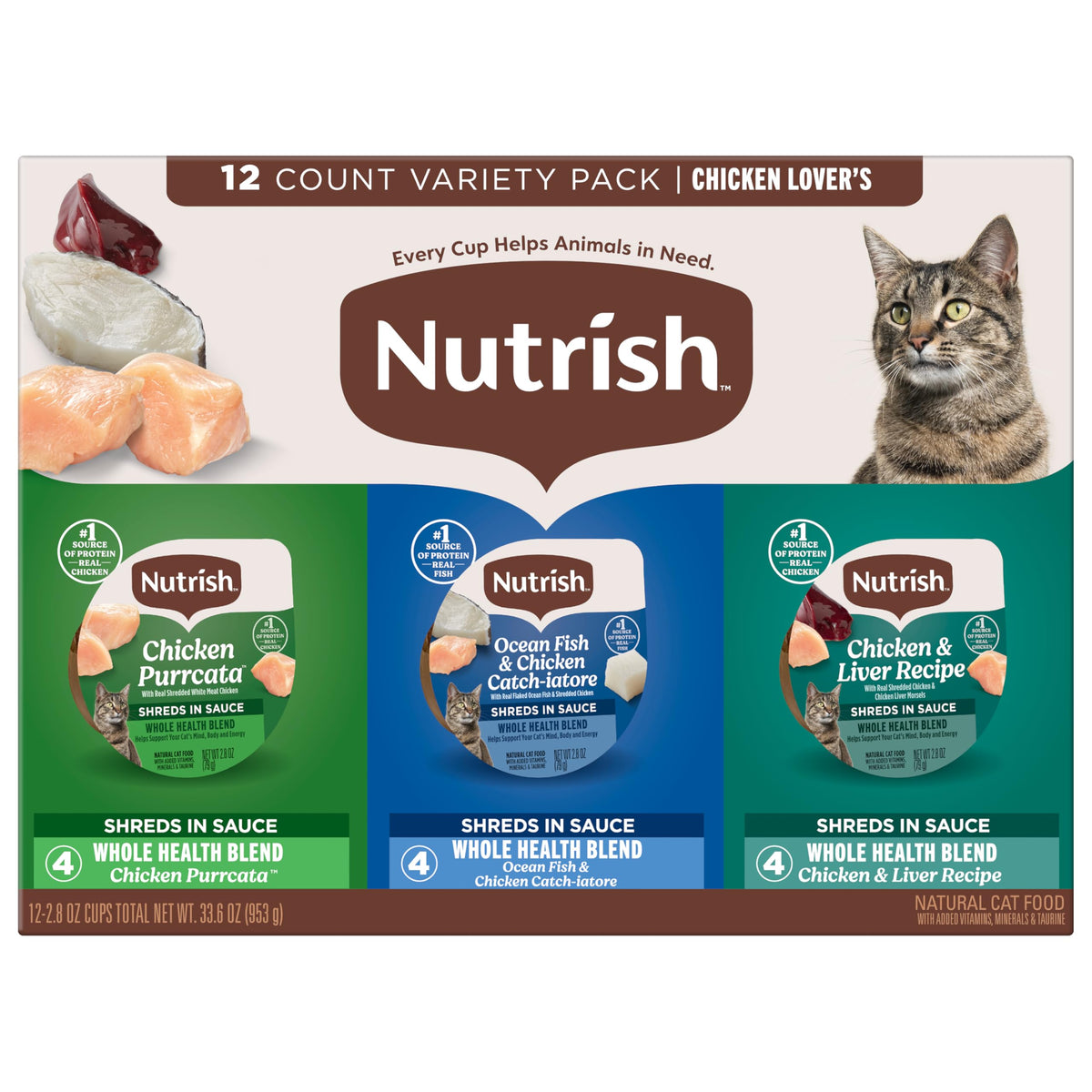nutrish emballage avant du lot montrant variété et bénéfice pratique