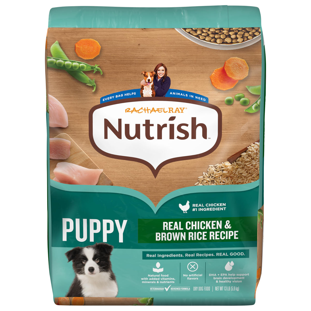Nutrish sac avant montrant emballage et bénéfices nutritionnels