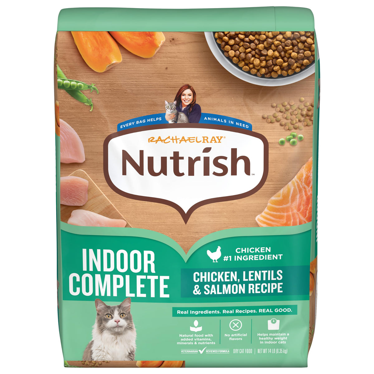 Nutrish sac 14 lb avant montrant l’emballage et la praticité pour foyers multi‑chats