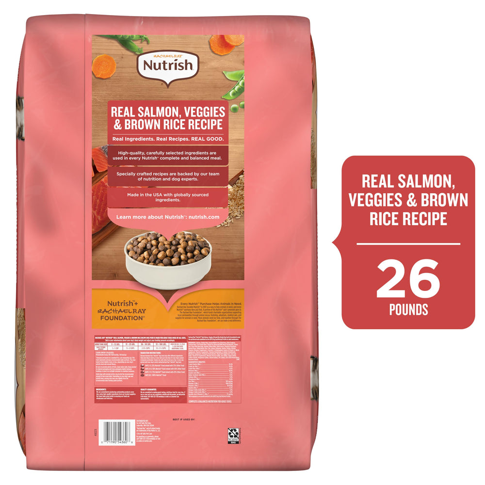 Nutrish ingrédients visibles saumon, riz brun et légumes pour nutrition