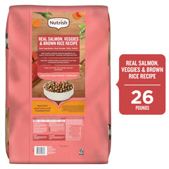 Nutrish ingrédients visibles saumon, riz brun et légumes pour nutrition