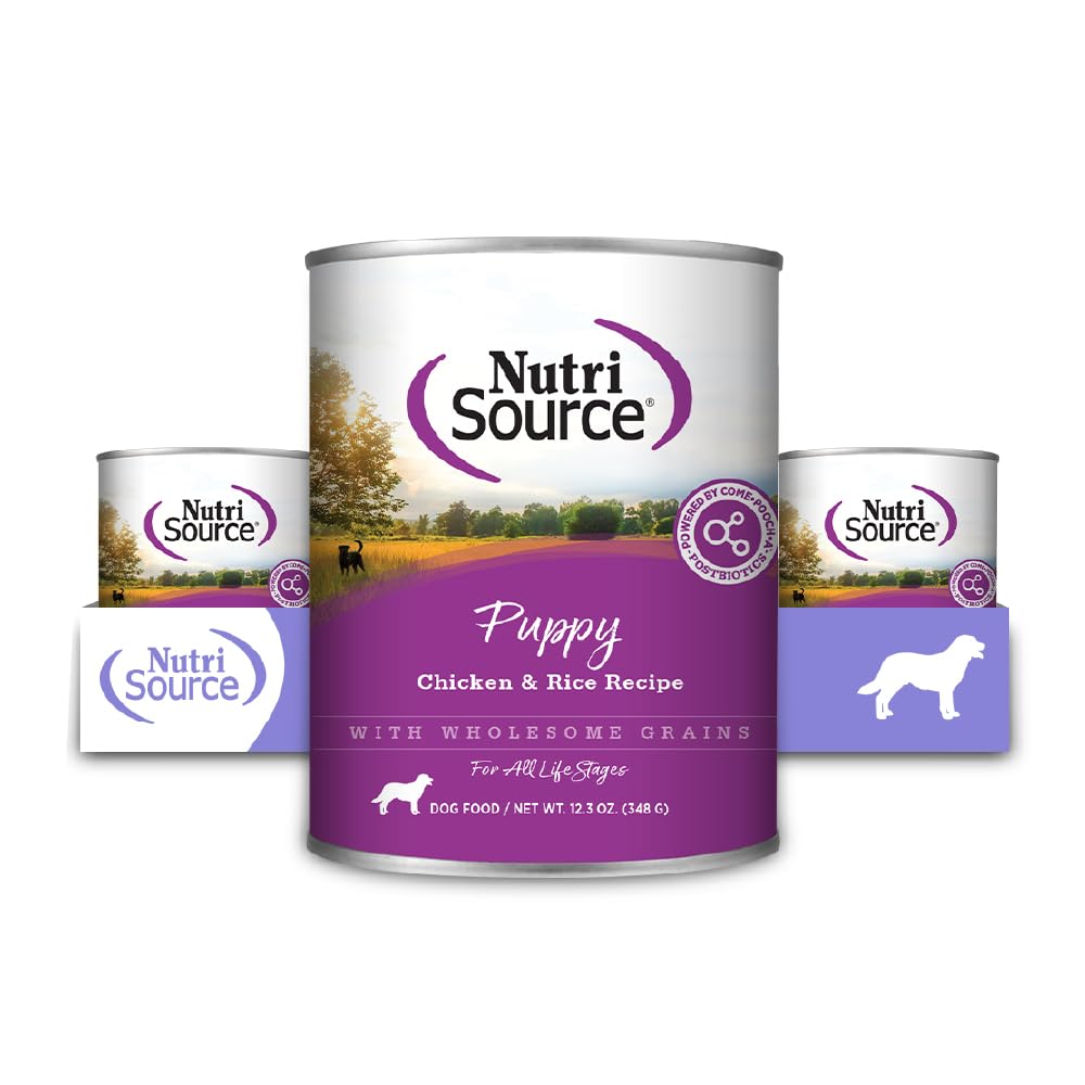 NutriSource emballage avant montrant la pâtée chiot, appétence accrue