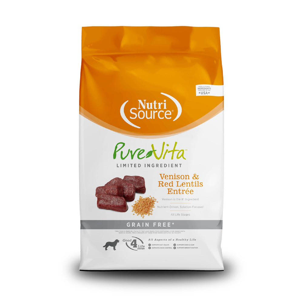 NutriSource sac PureVita Venison visible et étiquette claire pour achat confiant