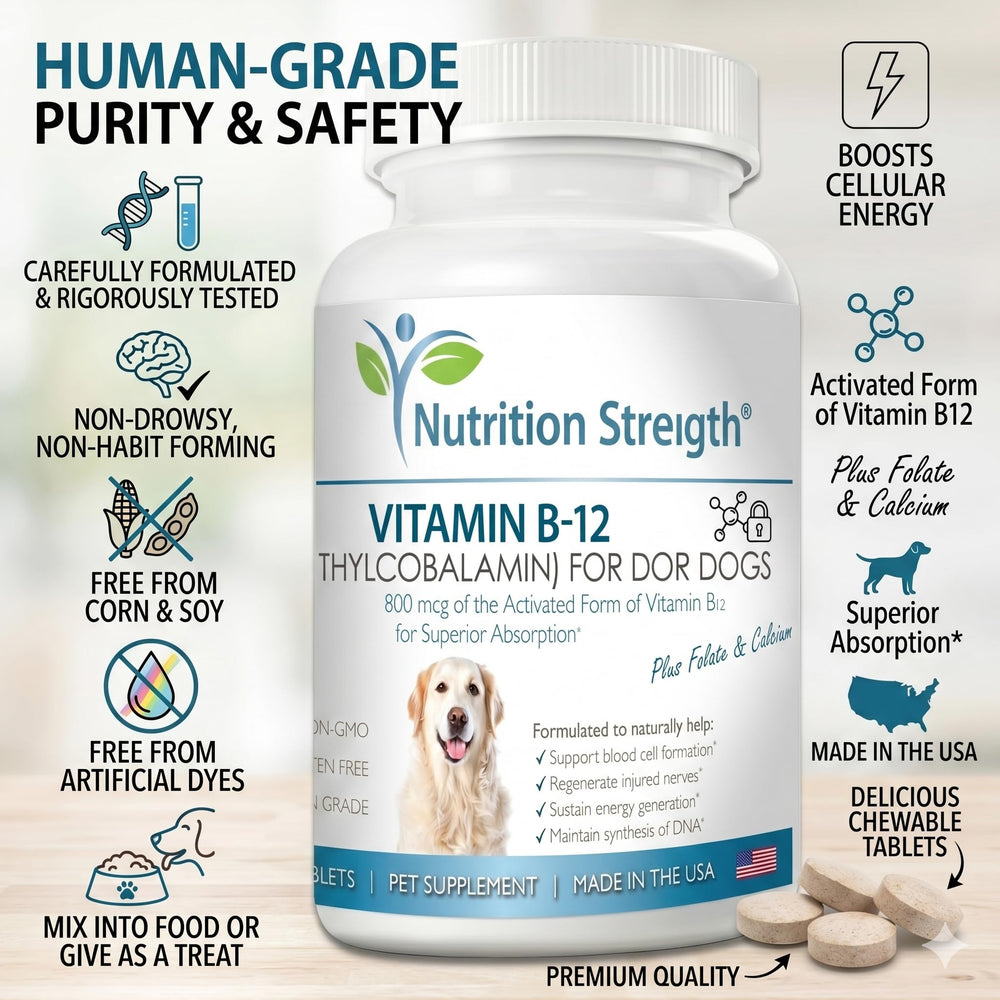 Nutrition Strength chien prenant comprimé en main, facilite administration quotidienne