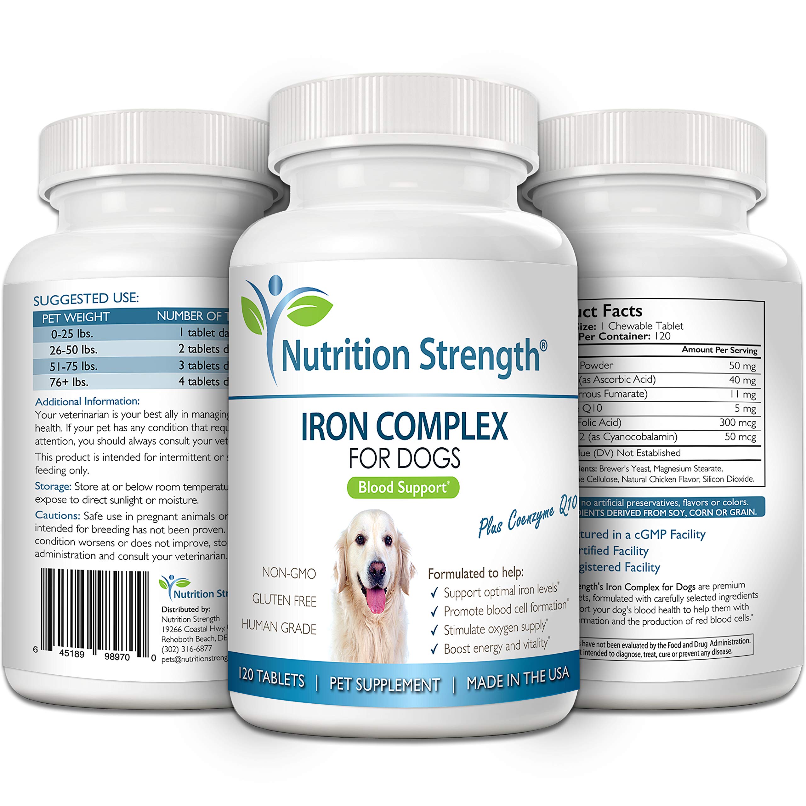 Comparaison taille comprimé Nutrition Strength près d'une main pour dosage visuel