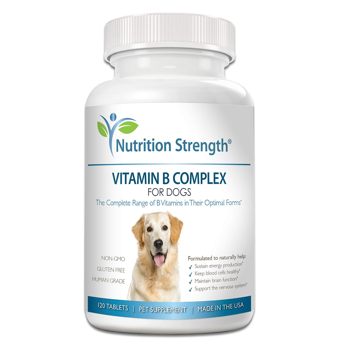 Nutrition Strength pot avant montrant l'étiquette et bénéfice complément B