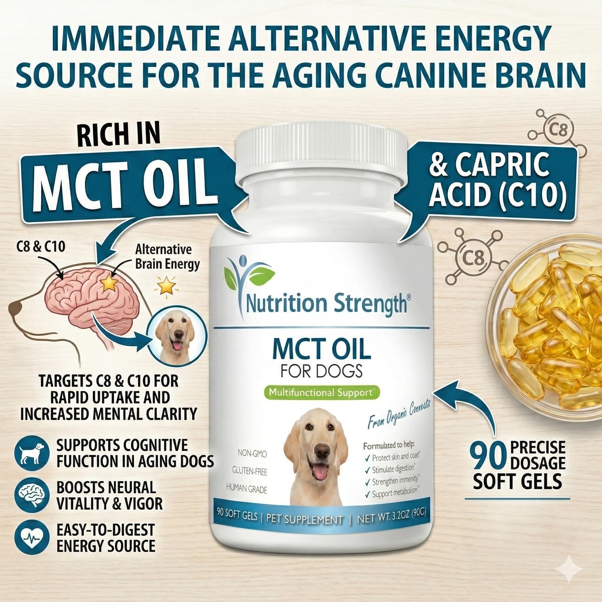Nutrition Strength huile de coco pressée à froid illustrant pureté et acides gras MCT