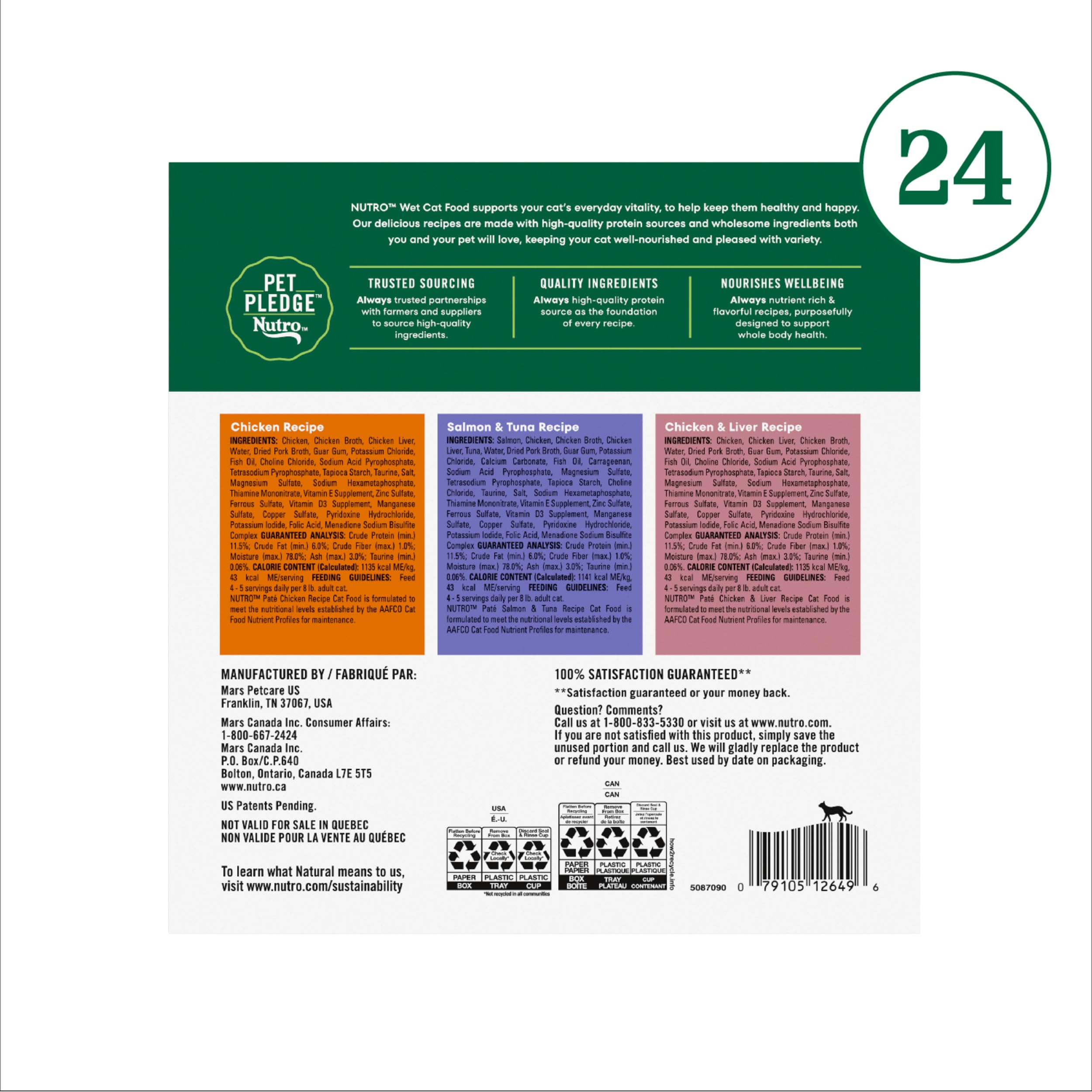 Nutro disposition des 24 barquettes illustrant lot complet varié