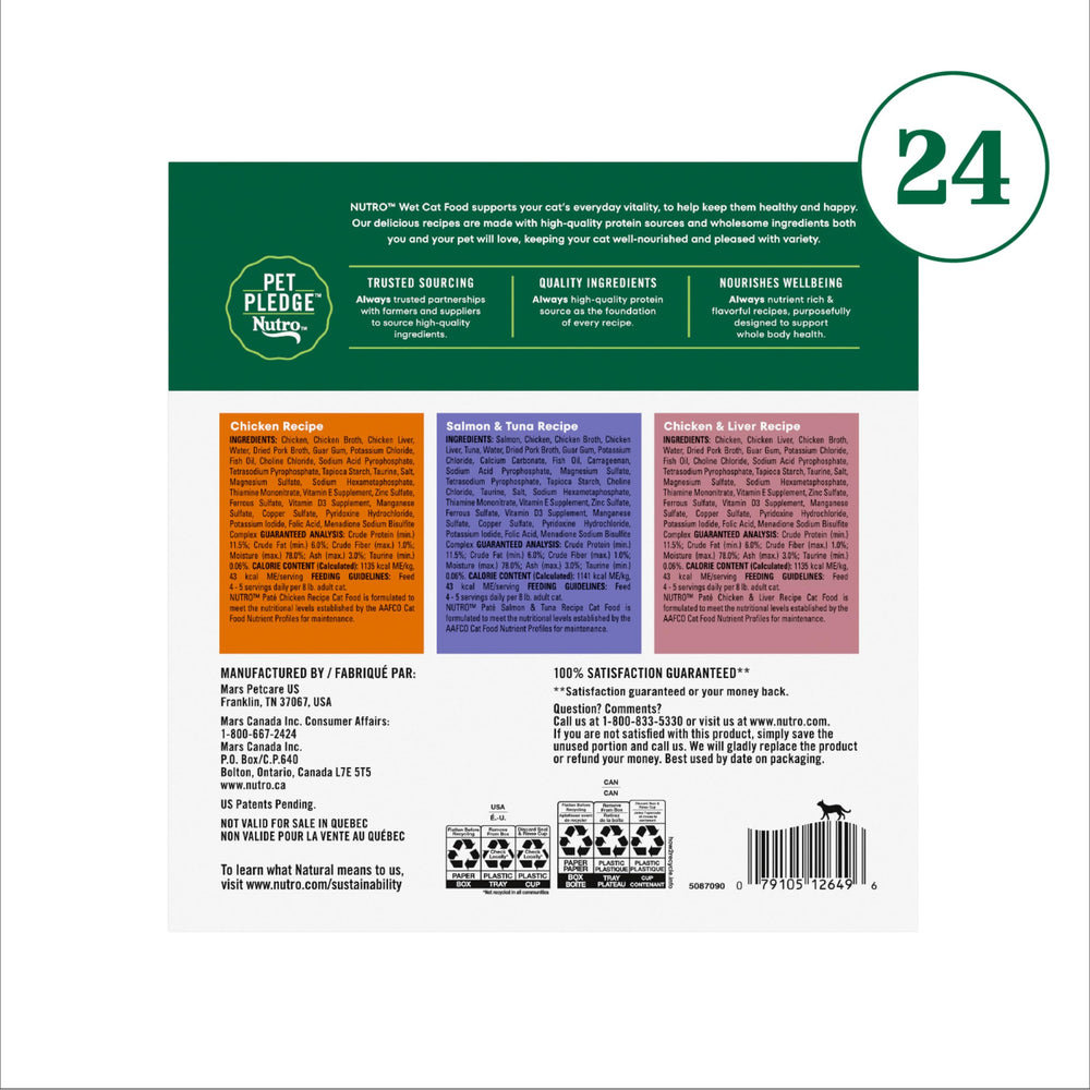 Nutro disposition des 24 barquettes illustrant lot complet varié